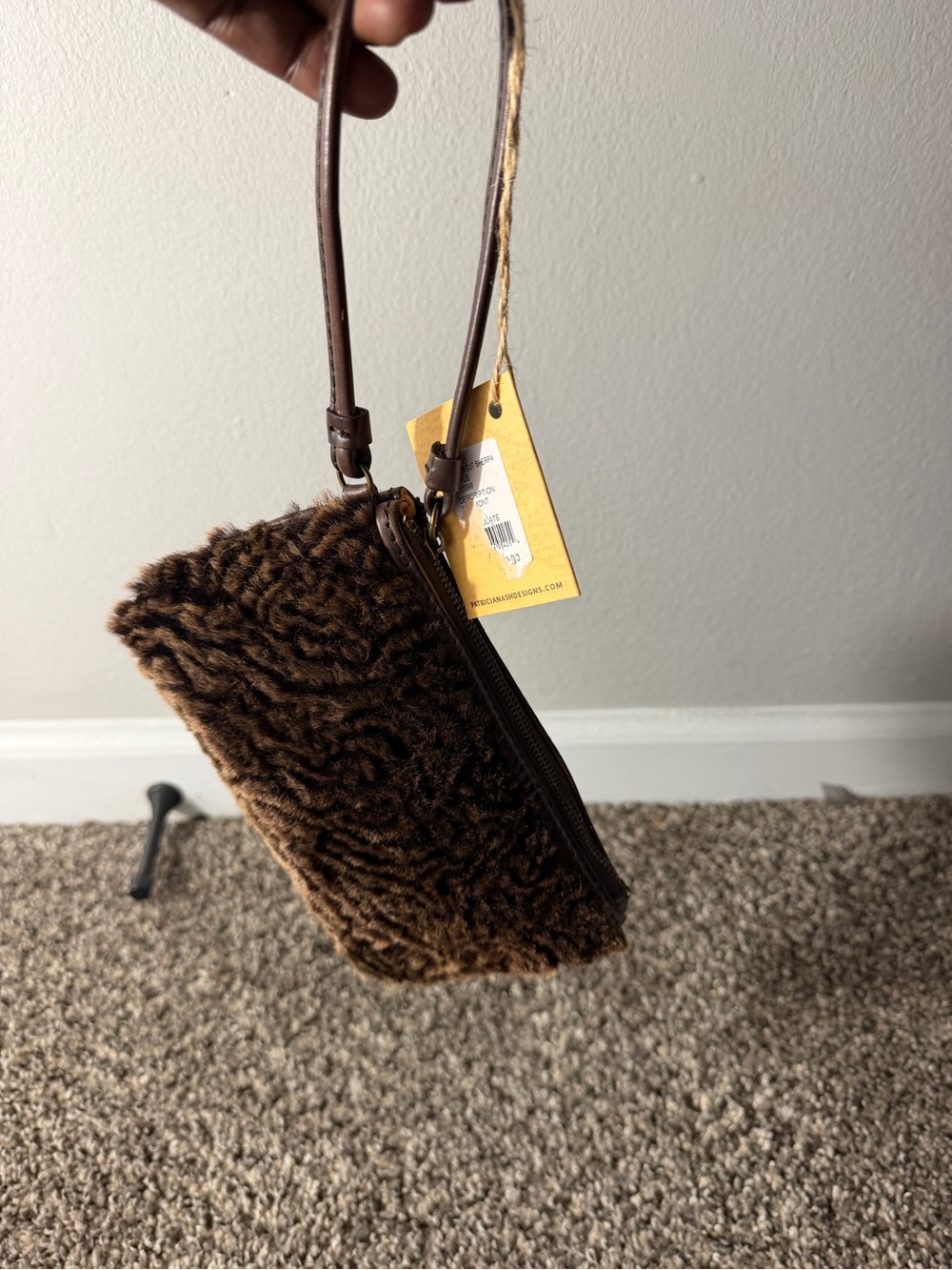 Patricia Nash Brown Faux Fur Wristlet Clutch